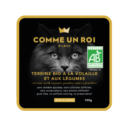 Terrine Bio Sans Céréales pour chat 100g - COMME UN ROI