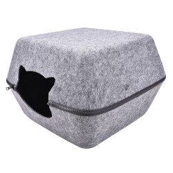 Niche carrée pour chat en Feutrine grise 50x49x33cm - BUBIMEX