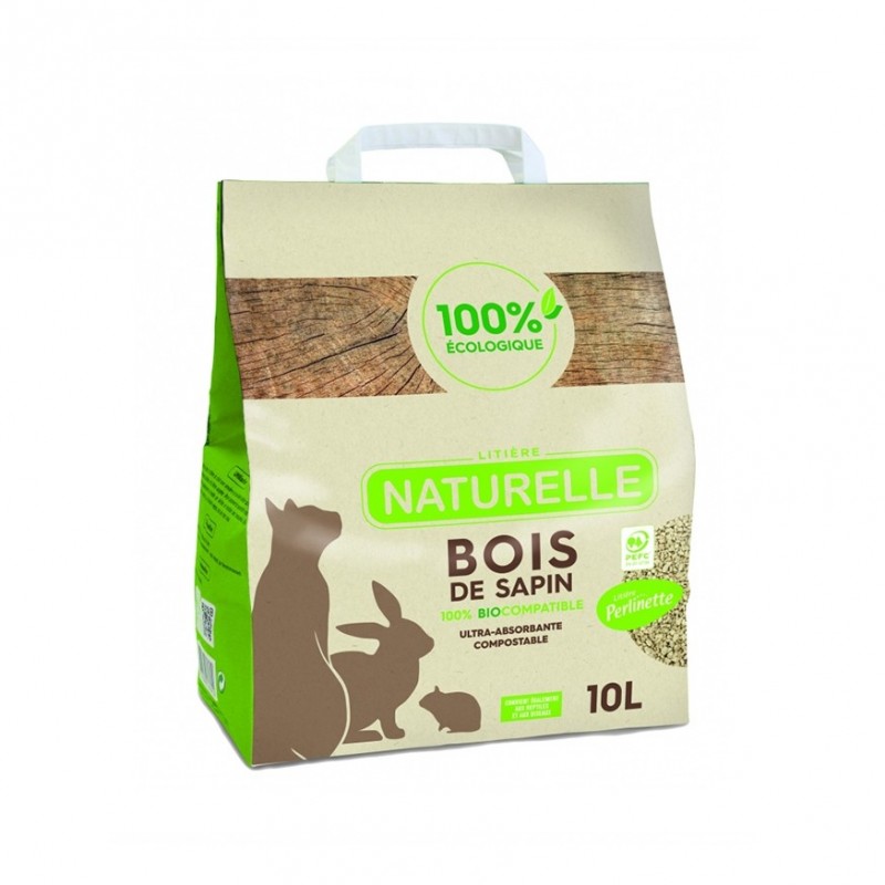 Litière agglomérante Bois de sapin pour chat Perlinette 10L - DEMAVIC