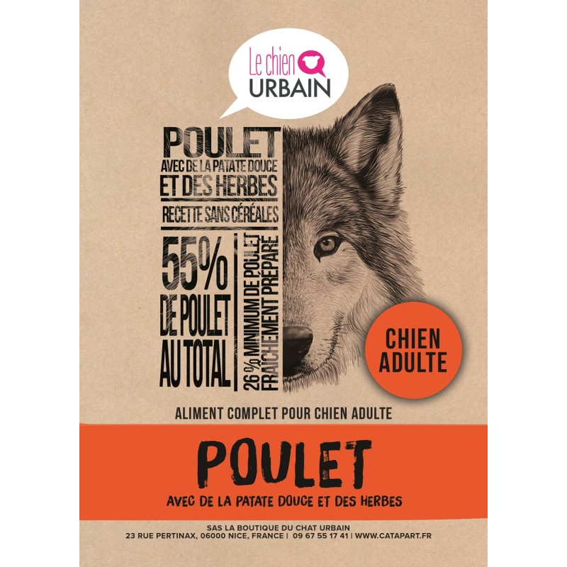 Croquettes sans céréale pour chien Poulet, patate douce, des herbes - LE CHIEN URBAIN à Nice