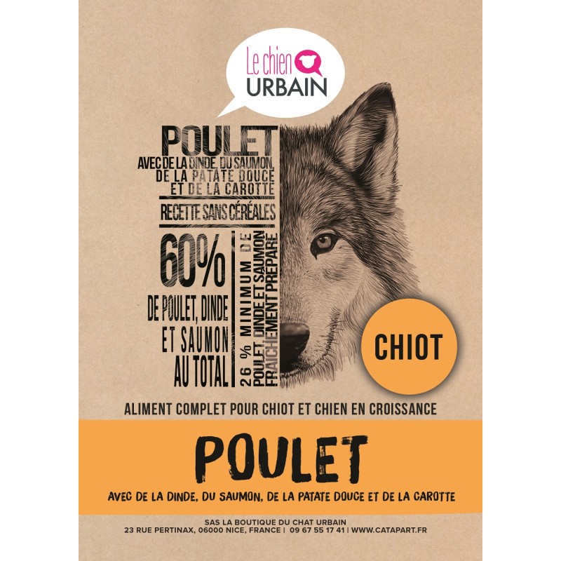 Croquettes sans céréale pour chiot Poulet, dinde, saumon, patate douce, carotte - LE CHIEN URBAIN à Nice