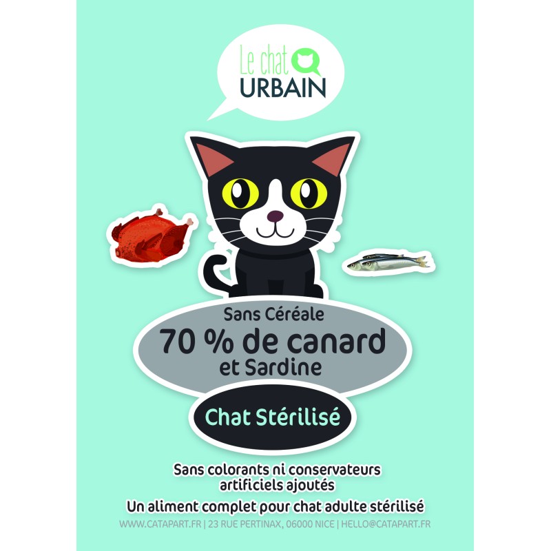 Croquettes pour chat stérilisé Canard et Sardine - LE CHAT URBAIN