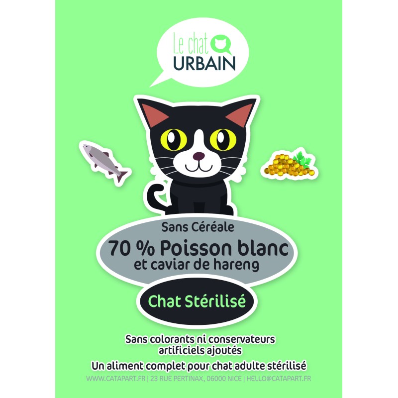 Croquettes pour chat stérilisé Poisson Blanc avec Caviar de Hareng - LE CHAT URBAIN