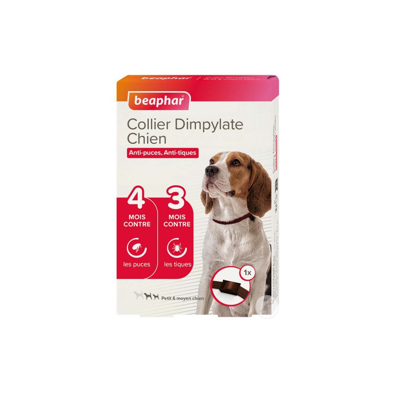 Collier Dimpylate antiparasitaire pour chien contre les puces et les tiques Rouge - BEAPHAR