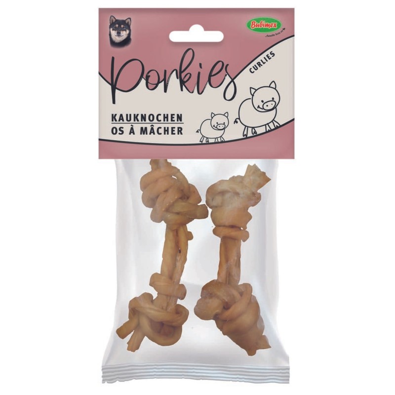 Friandises naturelles pour chien porkies curlies 10cm 2x - BUBIMEX