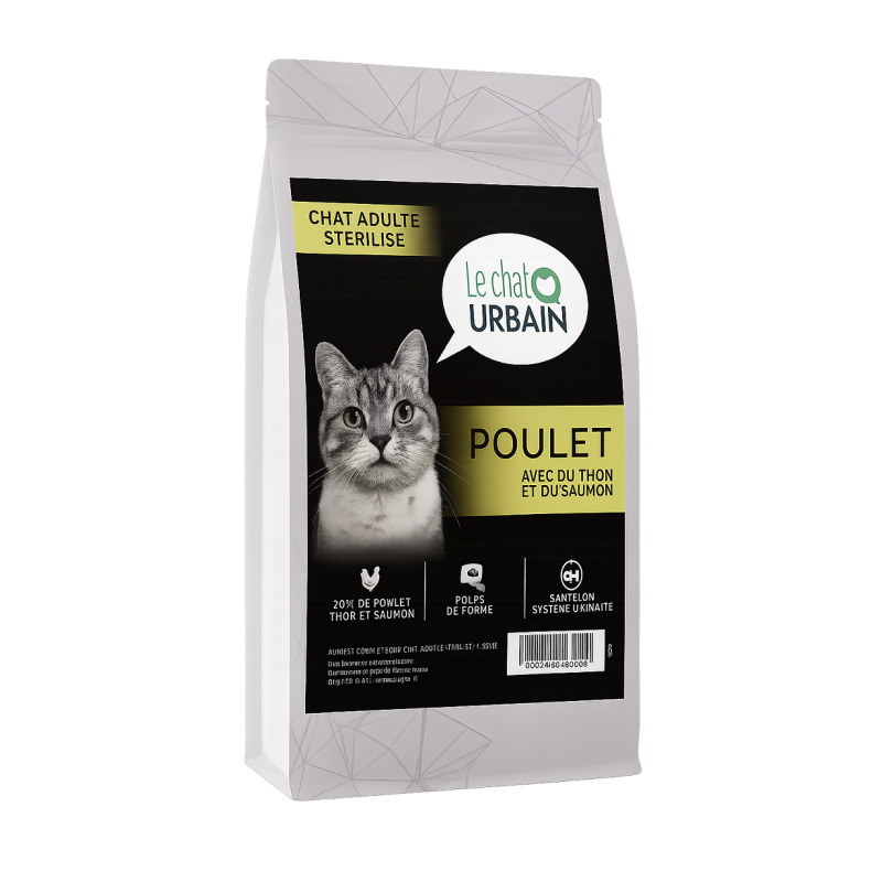 Croquettes sans céréale pour chat stérilisé Poulet Thon Saumon - LE CHAT URBAIN