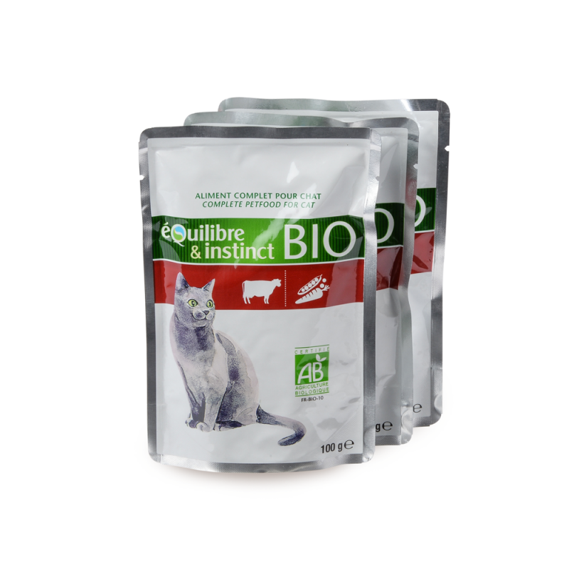 EQUILIBRE & INSTINCT - Pâtée pour chat Bio en pochon 22 x 100 g