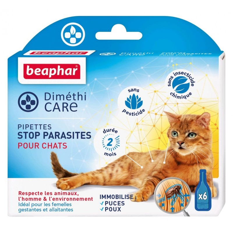 Pipettes sans pesticide anti-parasite pour chat  x 6 Dimethicare - BEAPHAR