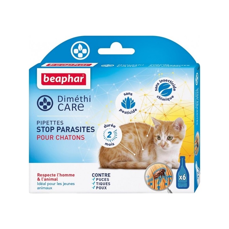 Pipettes sans pesticide anti-parasite chaton  x 6 Dimethicare - BEAPHAR