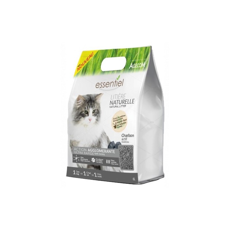 Litière végétale au soja Essentiel Charbon ne colle pas aux pattes 6 L