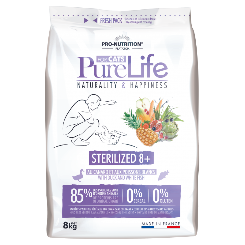 PURE LIFE - Croquettes Sans Céréales pour Chat Seniors stérilisé +8